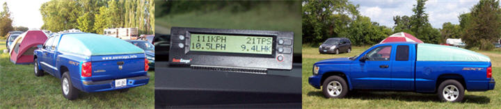 Two images of the Aerocap at Oshkosh, surrounding a shot of the ScanGauge at work on the way home